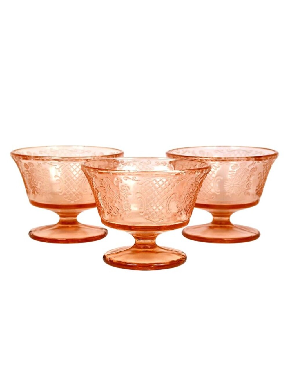 Federal Normandie Pink Sherbets Depression Glass Set (3) 2.75” Tall